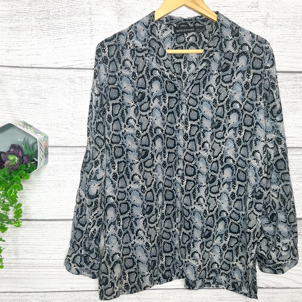 Vintage Black & Gray Snakeskin Python Button Down… - image 1